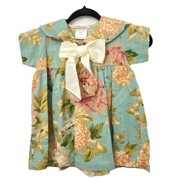 Vtg Girls Floral Print Dress Peter Pan Collar Blue Size 2T USA Izaroo - Picture 1 of 10